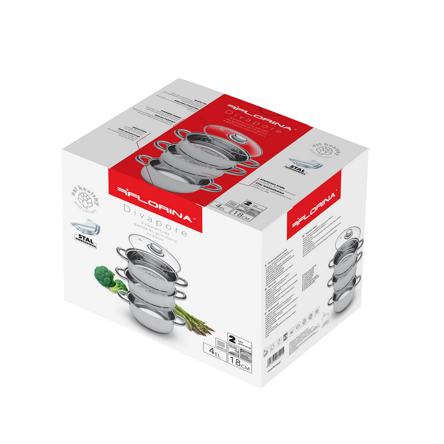 Garnek nierdzewny Florina Divapore do gotowania na parze 18 cm 4-elementowy