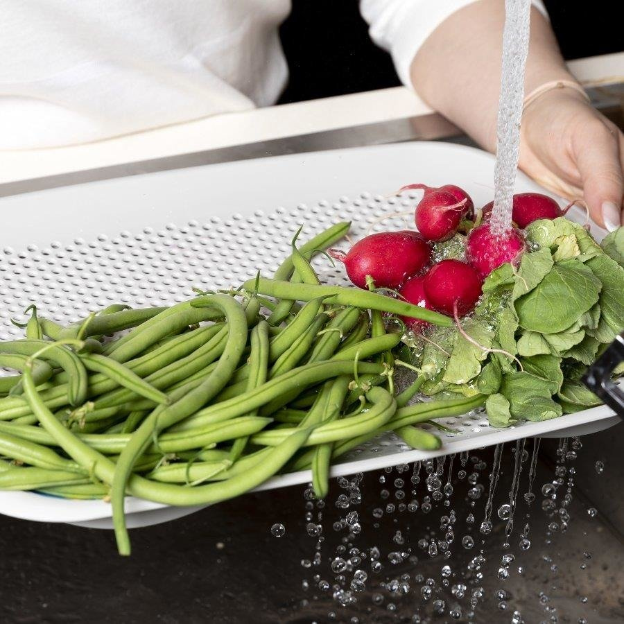 Deska do krojenia i cedzak durszlak Praktyczna 2 w 1 27,5 x 36,5 x 3 cm biała