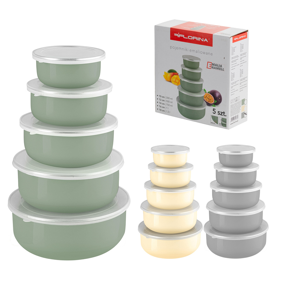 Zestaw pojemników emaliowanych Emalia Polska Pleszew 5 sztuk