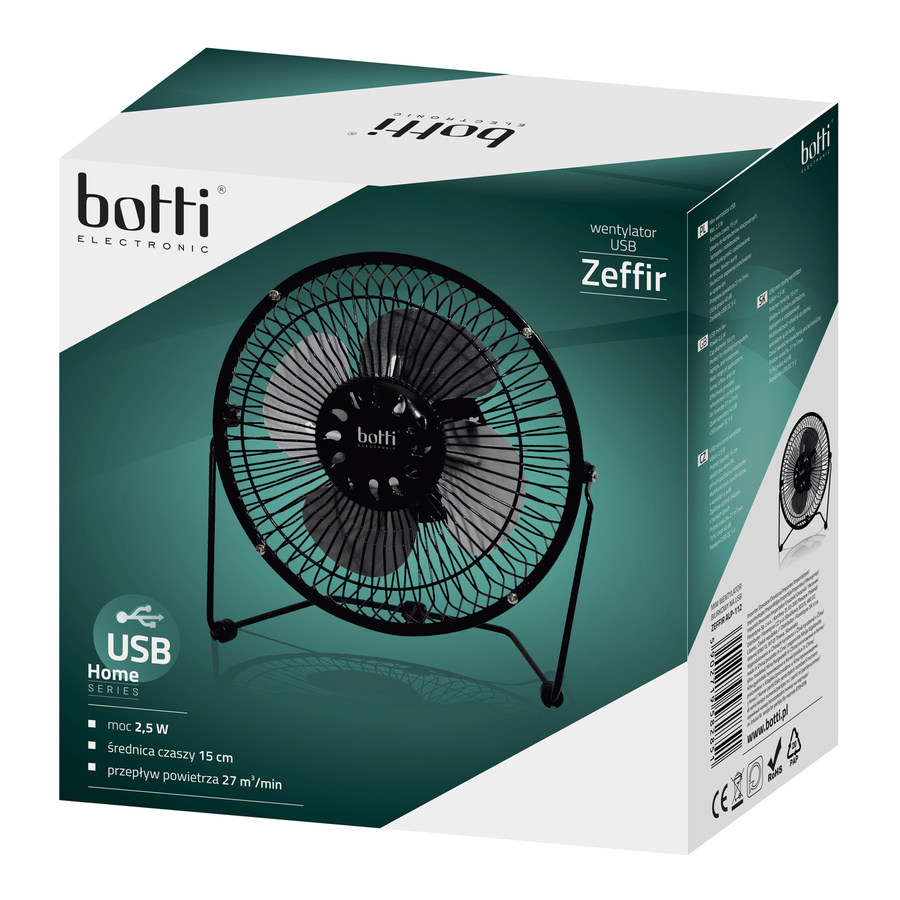 Mini wentylator biurkowy USB Botti Electronic Zeffir biały 15 cm moc 2,5 W
