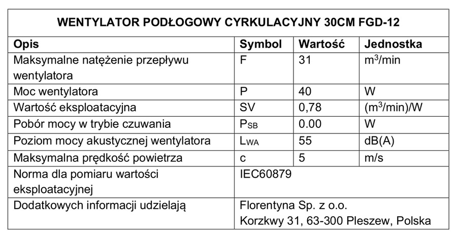 Wentylator podłogowy cyrkulacyjny Botti Electronic Dakota 30 cm 40 W