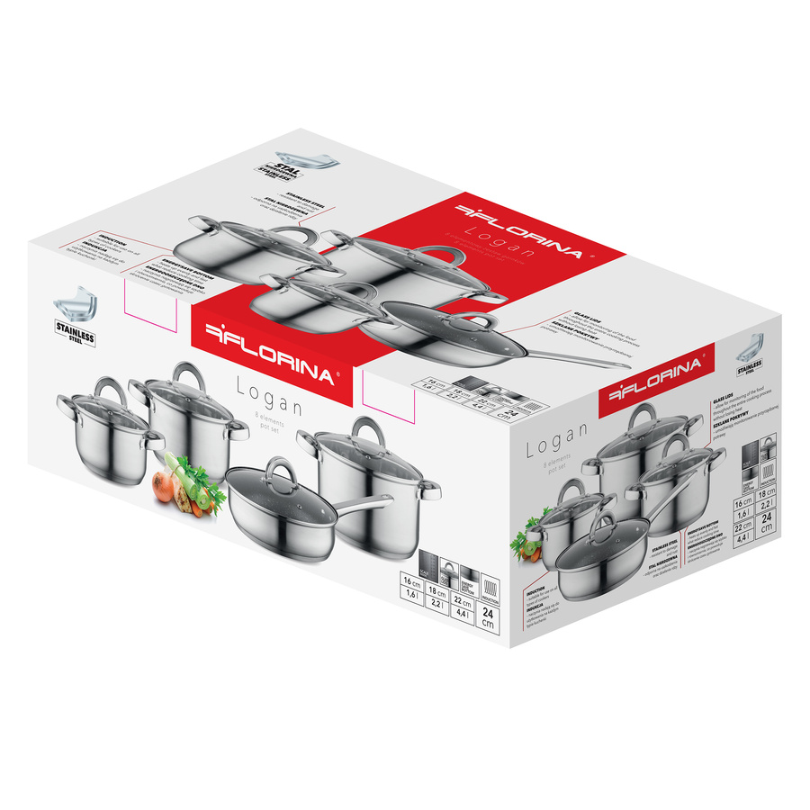 Komplet garnków nierdzewnych Florina Logan 8 elementów