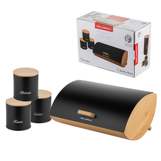 Zestaw kuchenny chlebak i 3 pojemniki na kawę herbatę cukier Florina Elegant czarny 