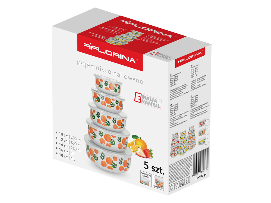Pojemniki emaliowane z pokrywką owocki 10-18CM