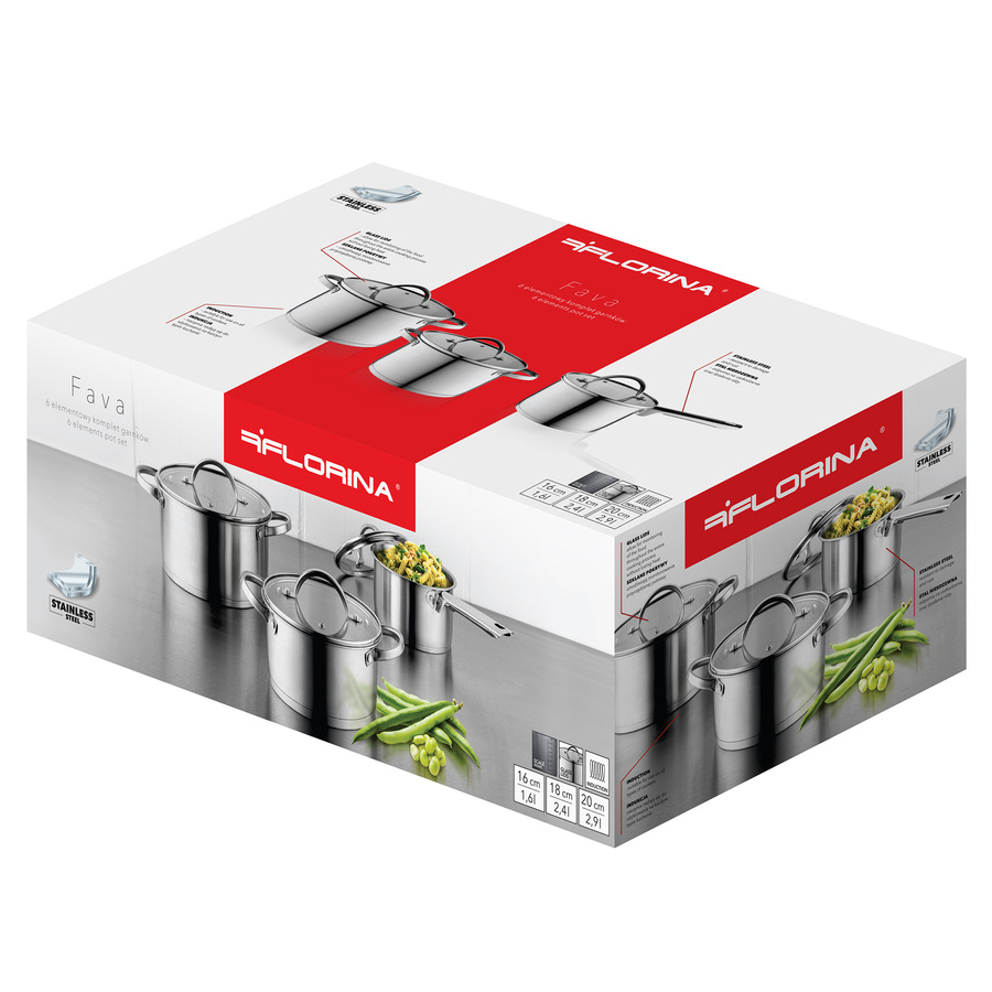 Komplet garnków nierdzewnych Florina Fava 6 elementów