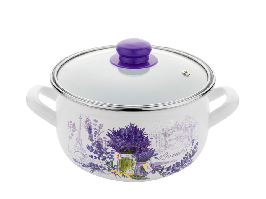 Garnek emaliowany na indukcję Emalia Polska Pleszew Trawy Lawendy 20 cm 4,2 l 