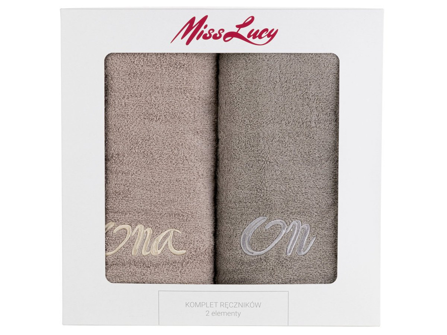 Komplet ręczników bawełnianych Miss Lucy Ona i On 70 x 140 cm brąz i jasny brąz 2 elementy