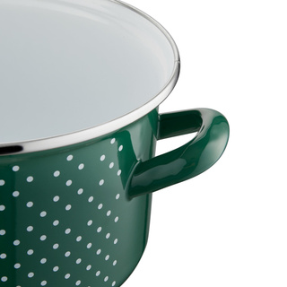 Garnek emaliowany na indukcję Emalia Polska Pleszew Retro 16 cm 2,1 l zielony 