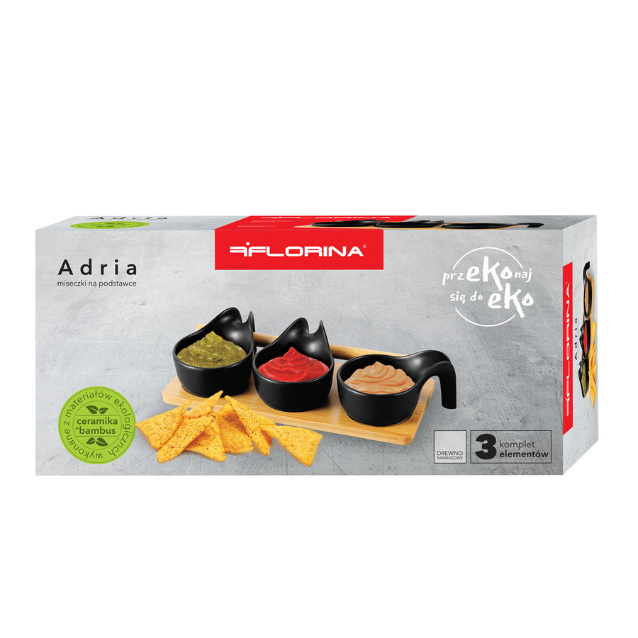 Miseczki do dipów na bambusowej podstawce Florina Adria 3 sztuki czarne