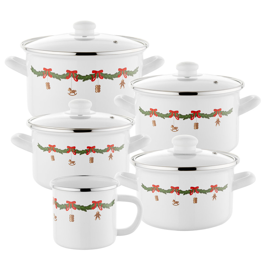 Komplet garnków emaliowanych Emalia Polska Pleszew Santa Love 700 ml i 3 l i 4,1 l i 2,2 l i 5,3 l  