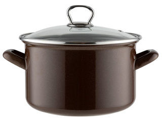 Garnek emaliowany na gaz i indukcję Emalia Polska Pleszew Marigold z pokrywką brązowy 18 cm 2,6 l 