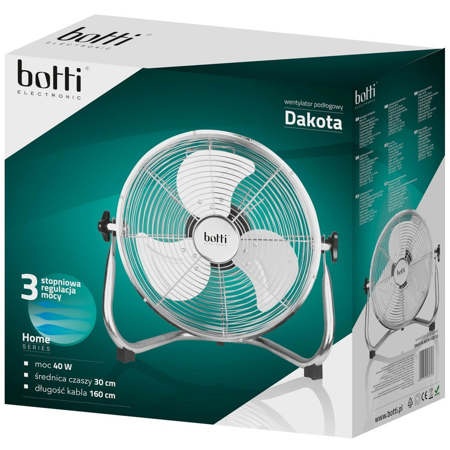 Wentylator podłogowy cyrkulacyjny Botti Electronic Dakota 30 cm 40 W