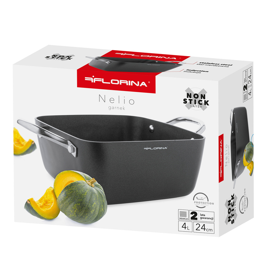 Garnek aluminiowy Florina Nelio kwadratowy z pokrywką 24 cm 4 l