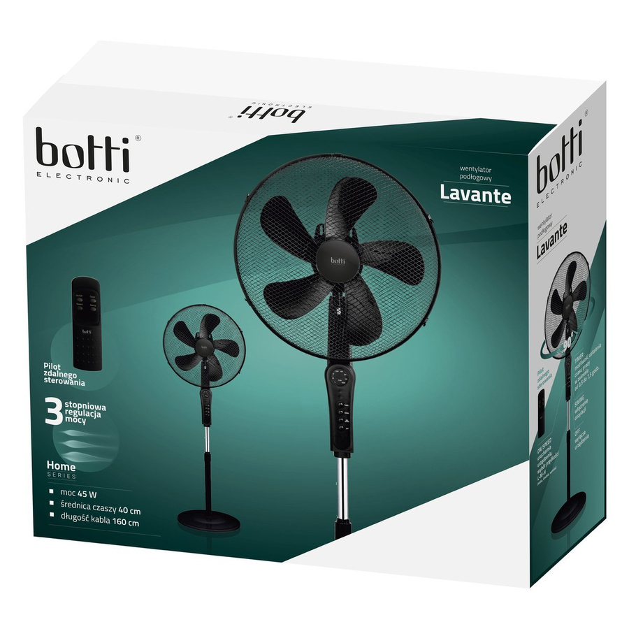 Wentylator podłogowy z pilotem Botti Electronic Lavante 40 cm 45 W