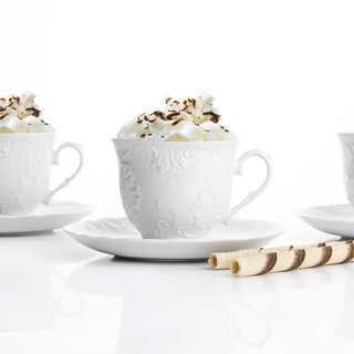 Komplet porcelanowych filiżanek ze spodkiem dla 6 osób Ćmielów Rococo