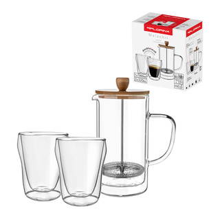 Komplet do napojów zaparzacz i 2 szklanki termiczne double wall Malachit 1000 ml; 2x300 ml