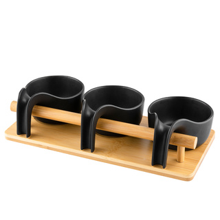 Miseczki do dipów na bambusowej podstawce Florina Adria 3 sztuki czarne