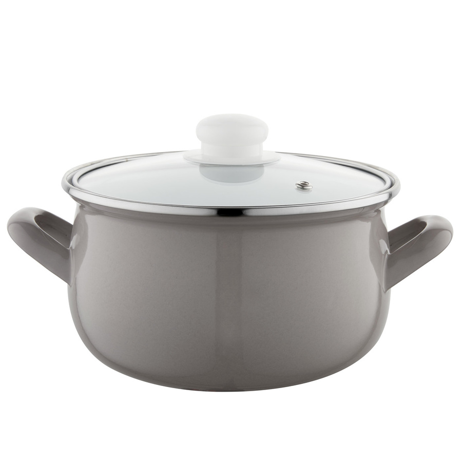 Garnek emaliowany z pokrywką Emalia Polska Pleszew Capri jasnoszary 18 cm 3 l