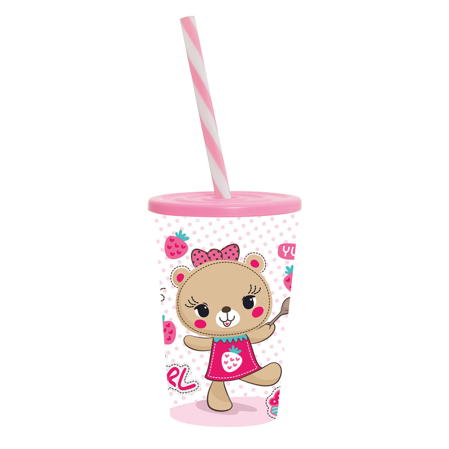 Kubek ze słomką dla dzieci Florina Kids 340 ml mix dekoracji 