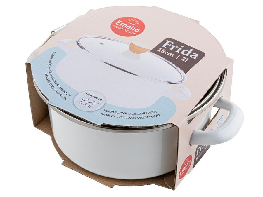 Garnek emaliowany na gaz i indukcję Emalia Polska Pleszew Frida 18 cm 2 l biały