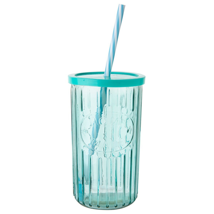 Szklanka ze słomką w prążki Florina 450 ml