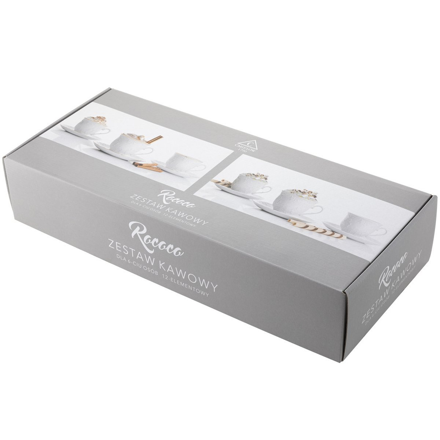 Komplet porcelanowych filiżanek ze spodkiem dla 6 osób Ćmielów Rococo