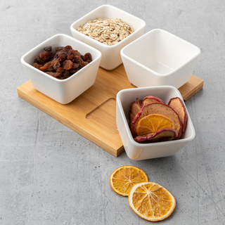 Komplet 4 miseczek do dipów na bambusowej podstawce Florina Adria kwadratowe