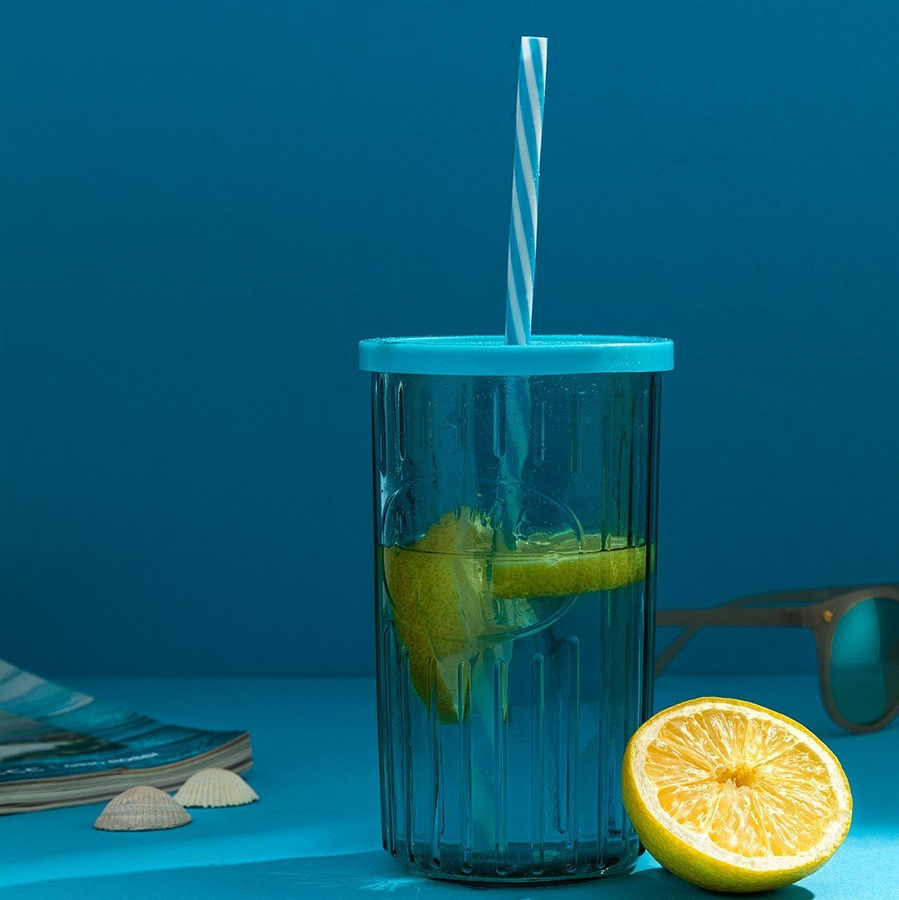 Szklanka ze słomką w prążki Florina 450 ml