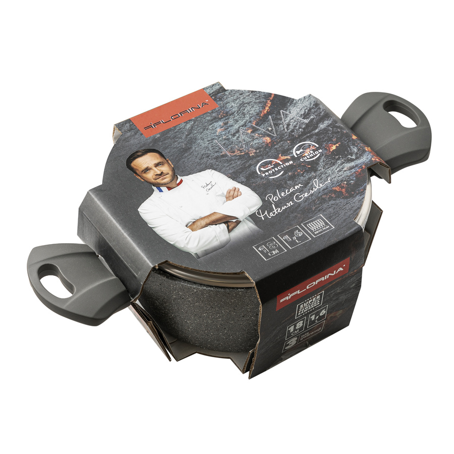 Garnek kamienny z pokrywką na indukcję i gaz Florina Lava Stone 1,6 l 18 cm szary