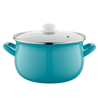 Garnek emaliowany z pokrywką Emalia Polska Pleszew Capri morski 22 cm 5,3 l