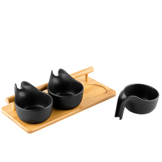 Miseczki do dipów na bambusowej podstawce Florina Adria 3 sztuki czarne
