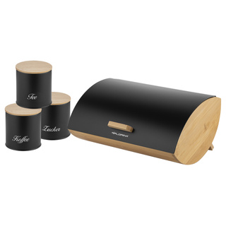 Zestaw kuchenny chlebak i 3 pojemniki na kawę herbatę cukier Florina Elegant czarny