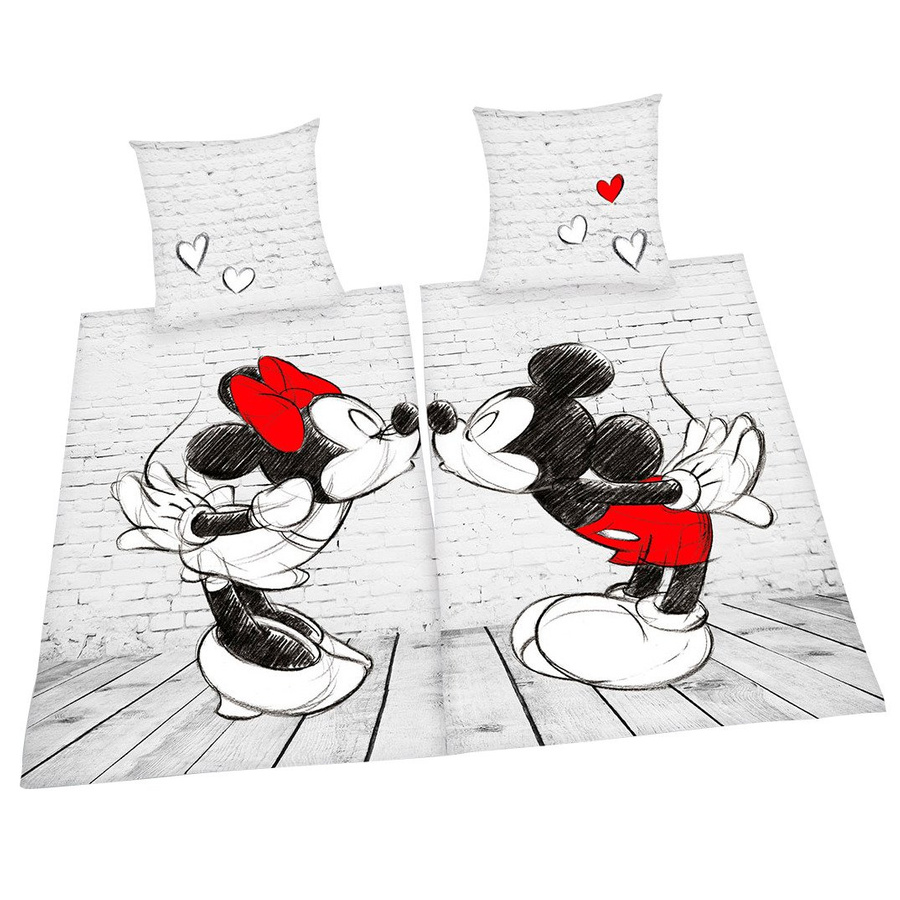Komplet pościeli dla dwojga Miss Lucy Disney Mickey Minnie  2 poszewki na pościel 140 x 200 cm, 2 poszewki na poduszki 70 x 90 cm