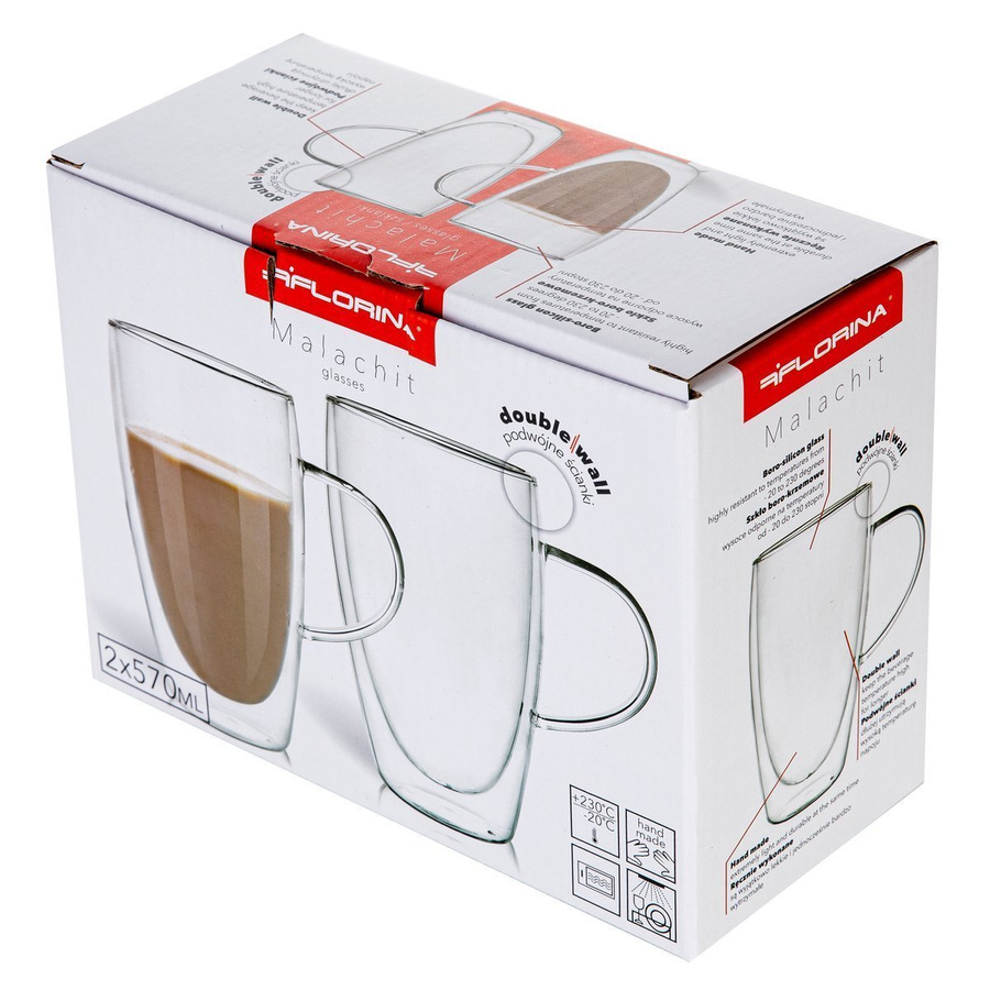 Zestaw 6 sztuk Szklanki termiczne z uchem Florina Malachit 570 ml