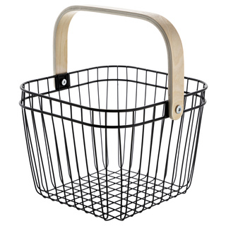 Metalowy kosz na owoce z drewnianą rączką Florina 25x25x18,5 cm czarny