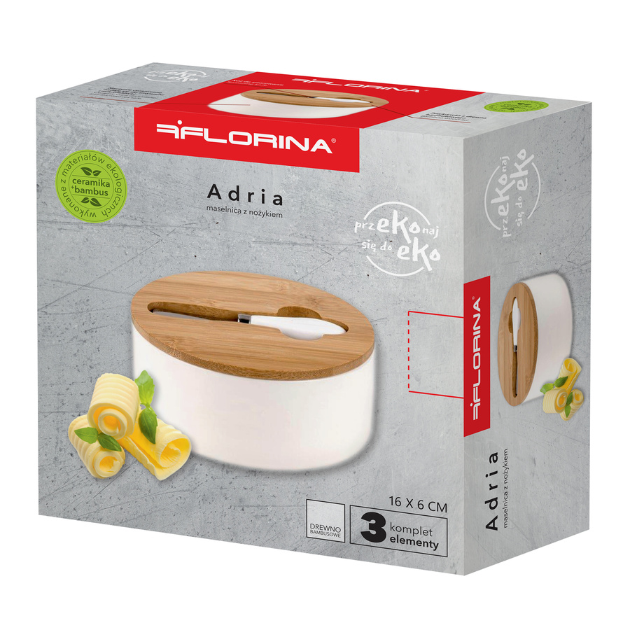 Maselnica z bambusową pokrywką i nożem Florina Adria 16x6 cm