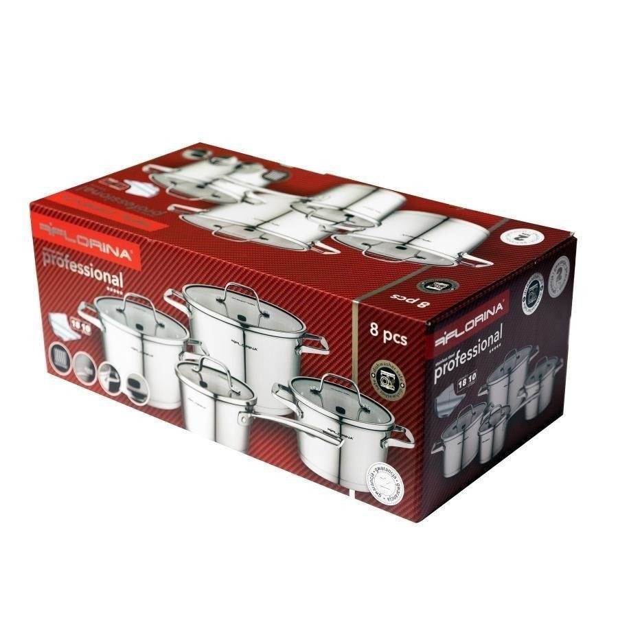 Komplet garnków ze stali nierdzewnej Florina Professional 8 elementów
