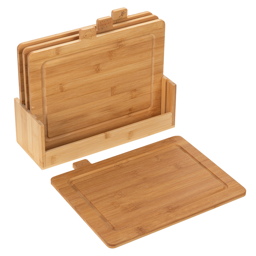 Zestaw 4 desek kuchennych bambusowych ze stojakiem Florina Chef