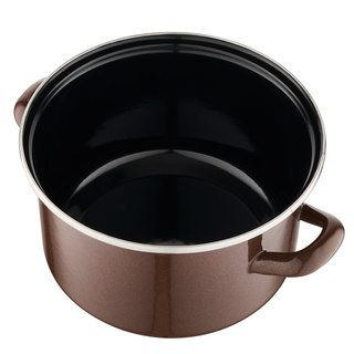 Garnek emaliowany na gaz i indukcję Emalia Polska Pleszew Marigold z pokrywką brązowy 18 cm 2,6 l 