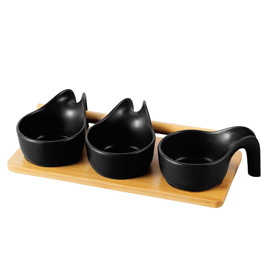 Miseczki do dipów na bambusowej podstawce Florina Adria 3 sztuki czarne