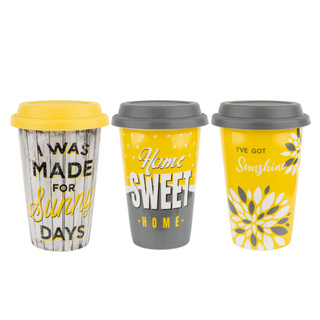 Kubek porcelanowy z silikonową pokrywką Florina Sunshine 380 ml mix wzorów