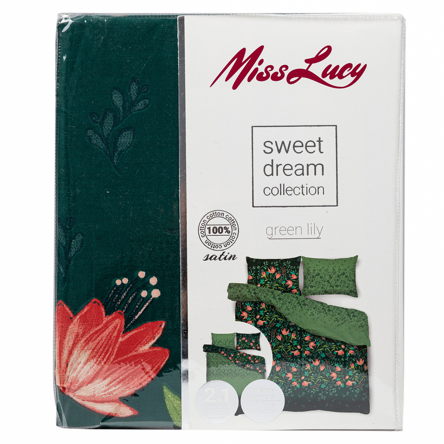 Komplet pościeli Miss Lucy Sweet Dream Green Lily 220x200 cm 2x70x80 cm