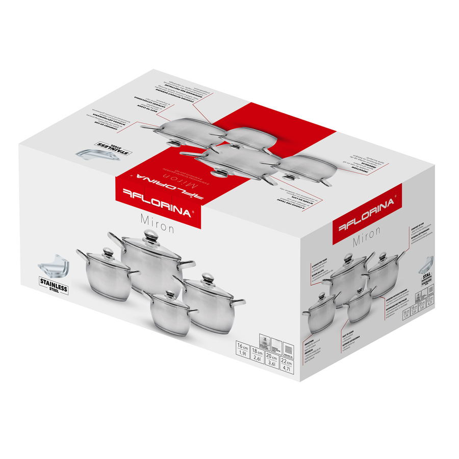 Komplet garnków nierdzewnych Florina Miron 8 elementów