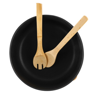 Miska do sałaty na bambusowej podstawie z łyżkami Florina Adria czarna 3,5 l
