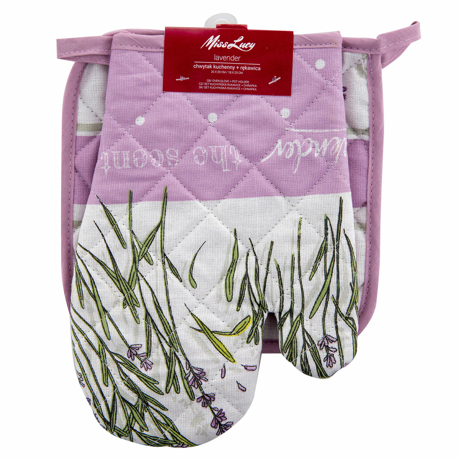 Rękawica kuchenna 18x25 cm i łapka kuchenna 20x20 cm Miss Lucy Lavender
