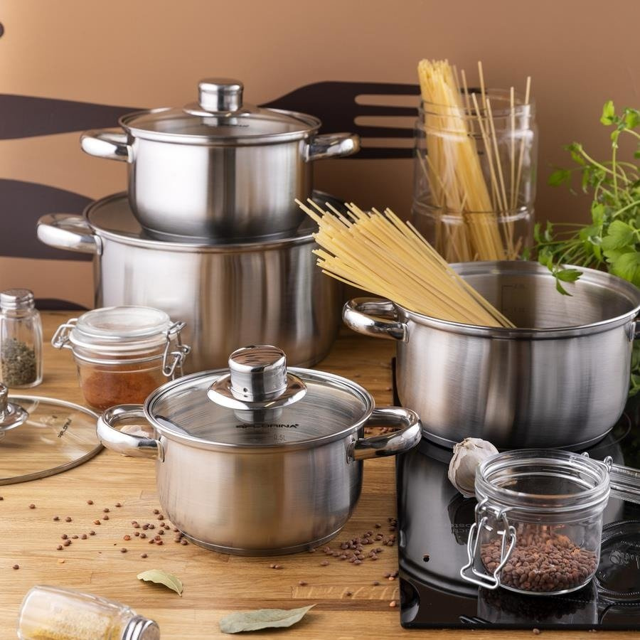 Komplet garnków ze stali nierdzewnej Florina Polpo 8 elementów