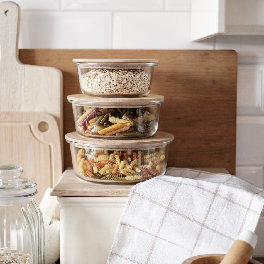 Zestaw szklanych pojemników z bambusową pokrywką Florina Clavato 390 ml; 640 ml; 970 ml; 1300 ml