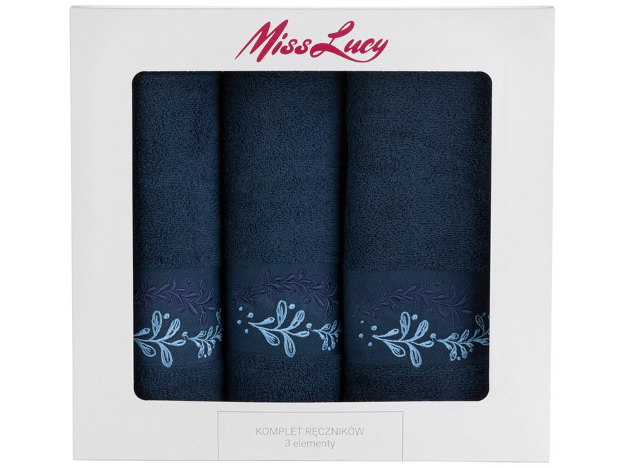 Komplet ręczników bawełnianych Miss Lucy Beautiful 3 elementy 30x50cm, 50x90 cm, 70x140 cm granat