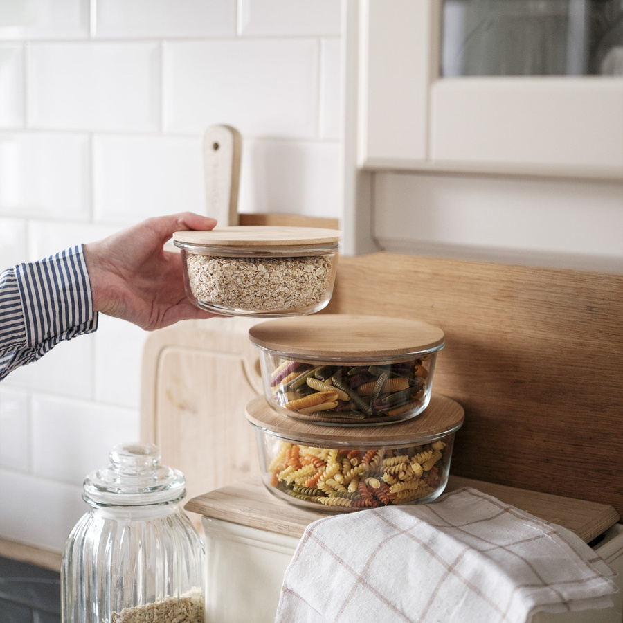 Szklany pojemnik z bambusową pokrywką Florina Clavato 640 ml okrągły