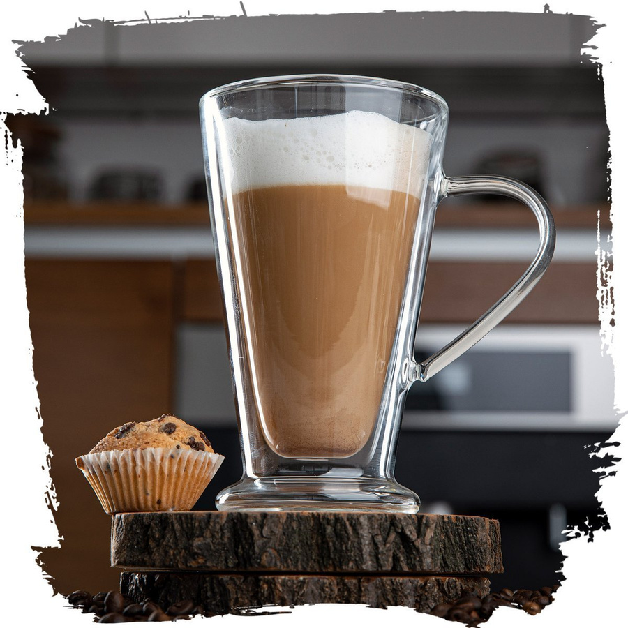 Zestaw 6 sztuk Szklanki termiczne z uchem stożek double wall Florina Malachit 400 ml